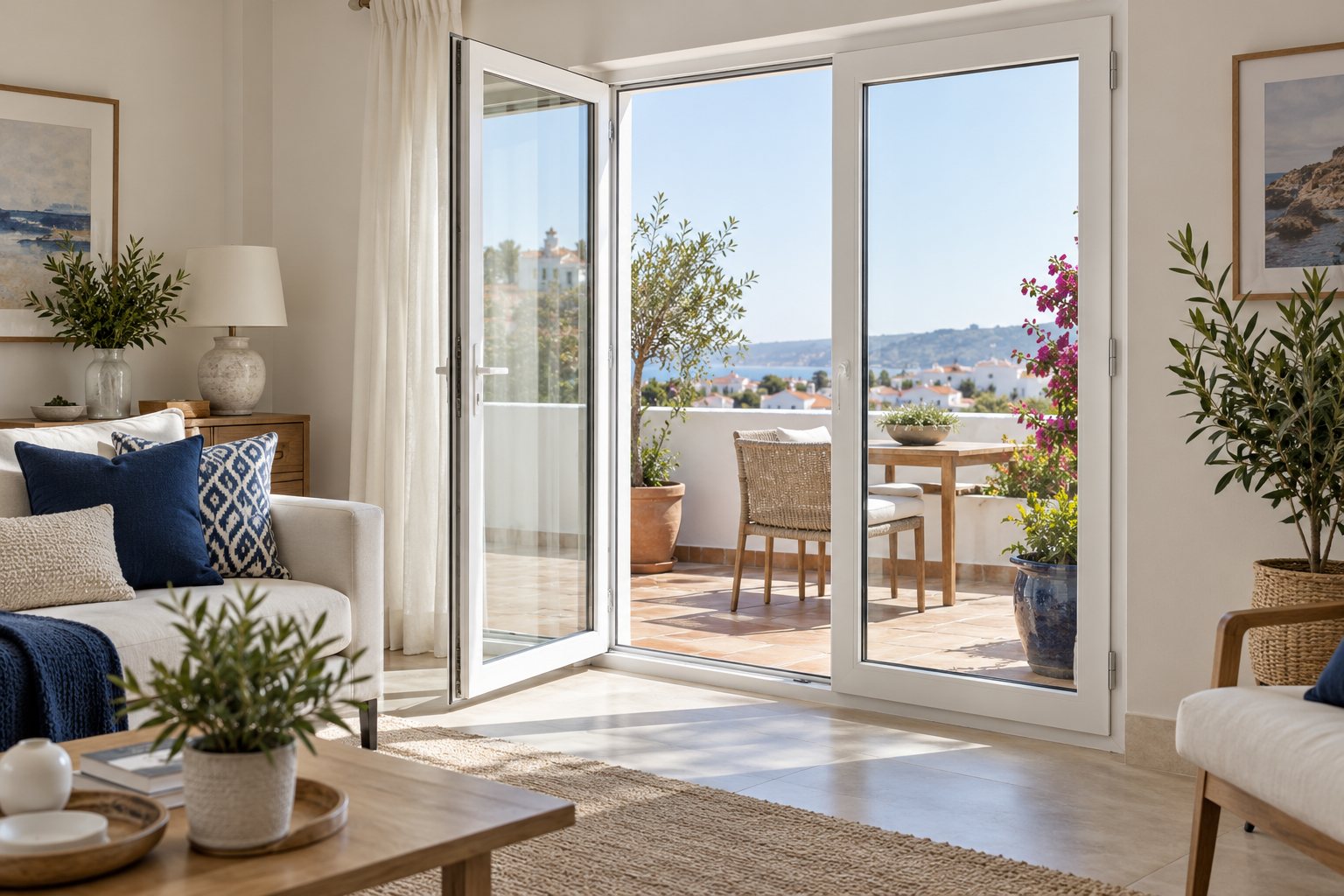 Porta envidraçada em PVC com acesso a um terraço